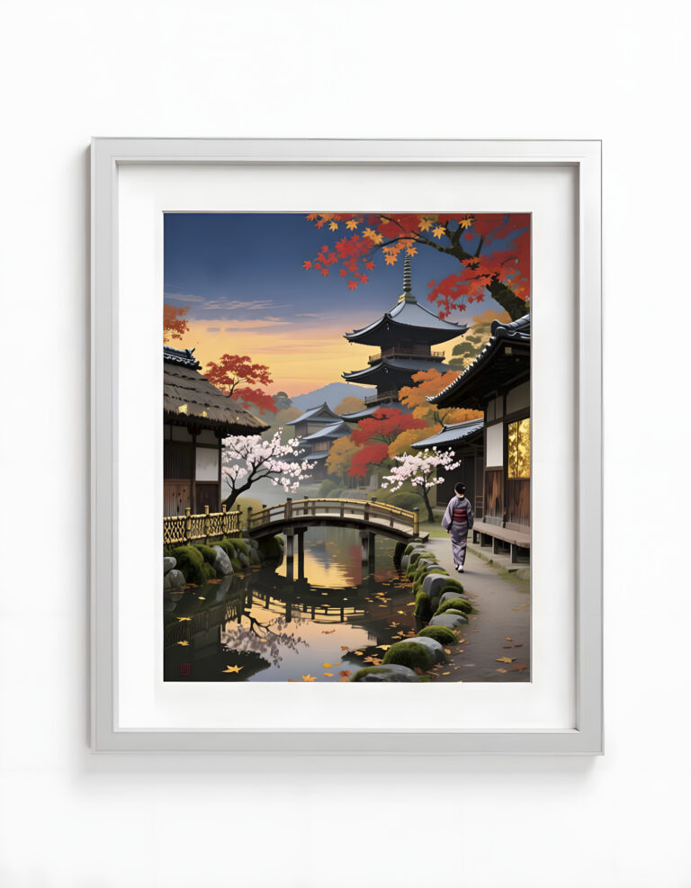 Ancient Kyoto in Autumn — Serene Digital Art Print